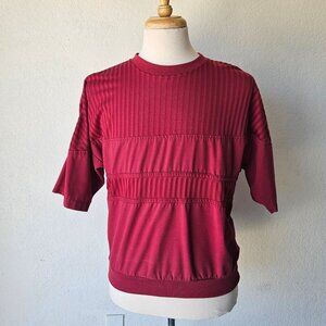 J. Blair Mens Vintage 80s 90s Burgundy Knit‎ Colorblock Striped Pullover Shirt L